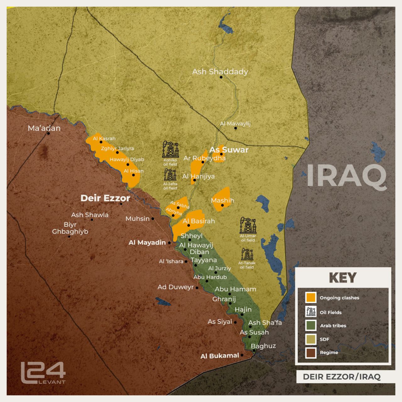Control Map of Deir Ezzor After Recent Developments Between SDF and Arab Tribes